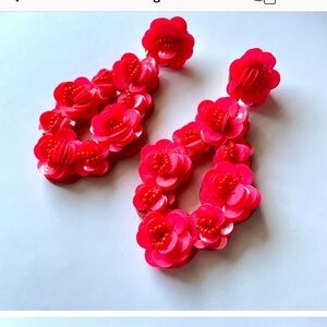 J. Crew Leather-Backed Pink/Red Sequin Earrings